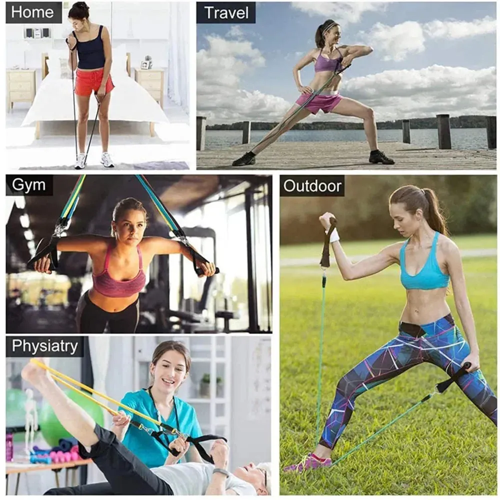 Fitness Pilates Bar Kit Resistance Bands with Ab Roller