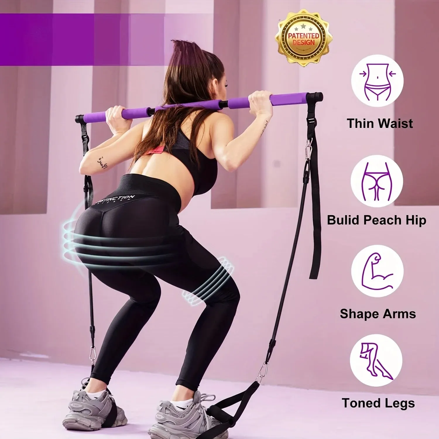 Fitness Pilates Bar Kit Resistance Bands with Ab Roller