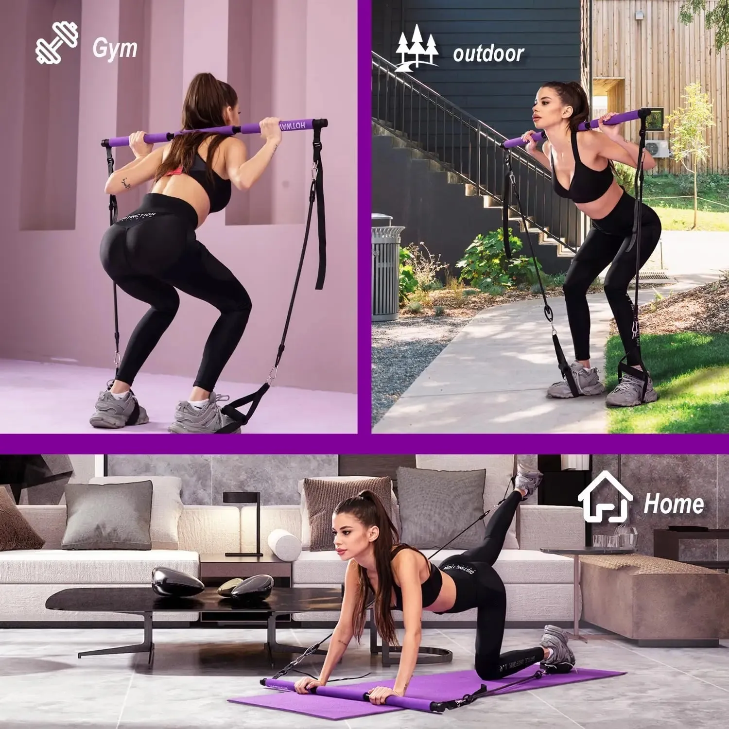 Fitness Pilates Bar Kit Resistance Bands with Ab Roller