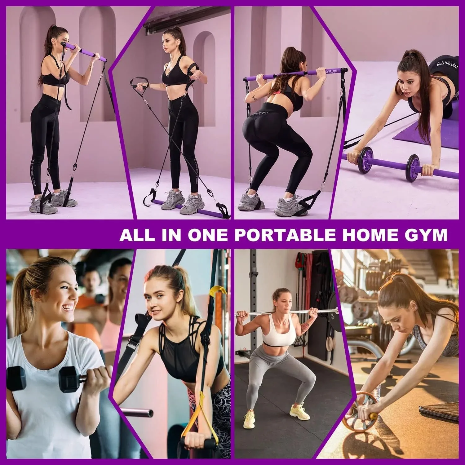 Fitness Pilates Bar Kit Resistance Bands with Ab Roller