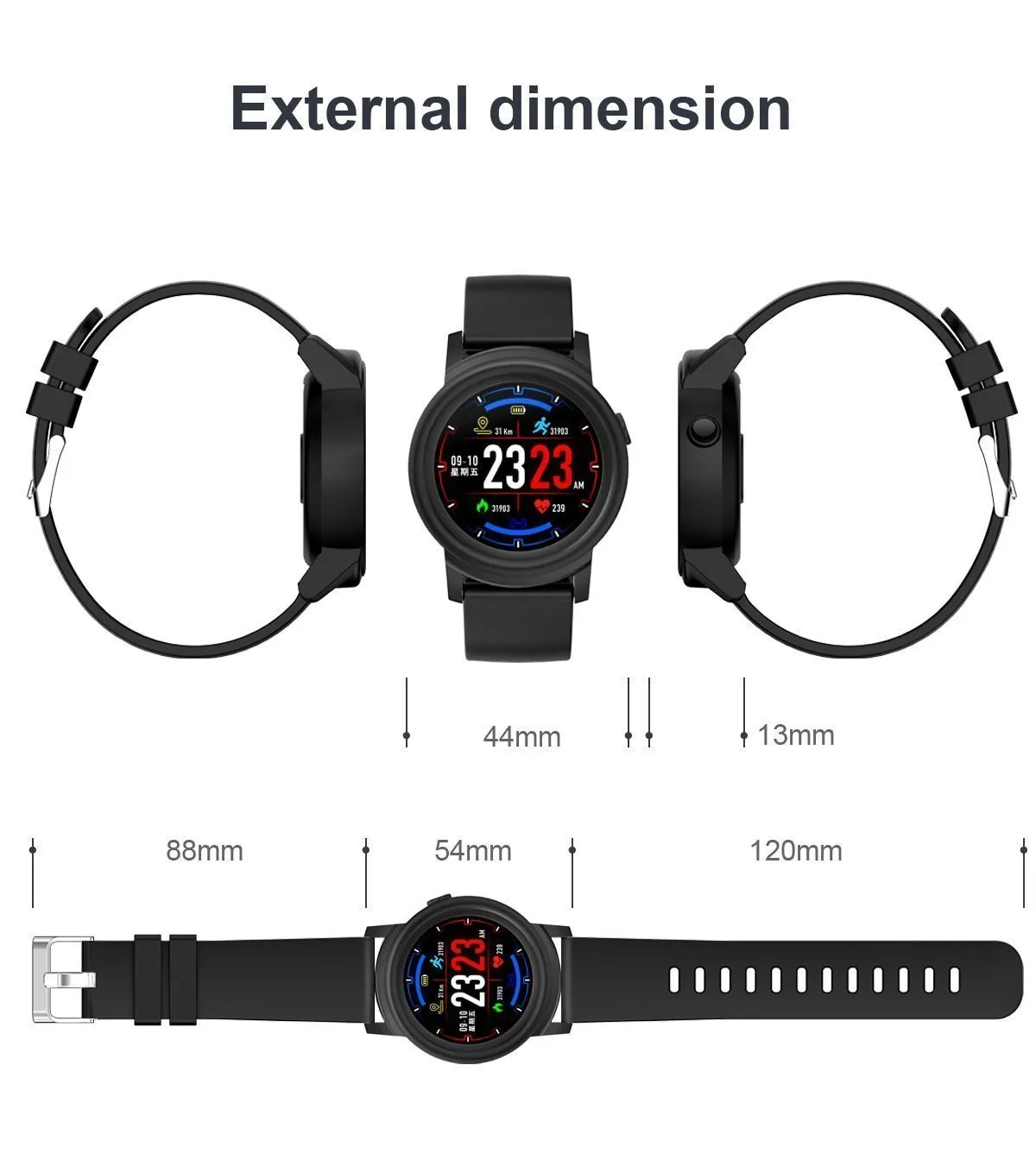 Full HD IPS Circular Screen Band Heart Rate Monitor Sport Mode Fitness Tracker Smart Watch