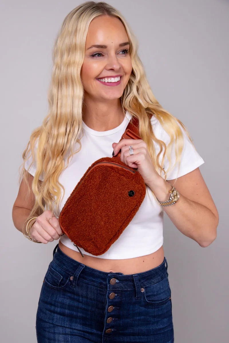 Fuzzy Belt Bag -Brown - FINAL SALE
