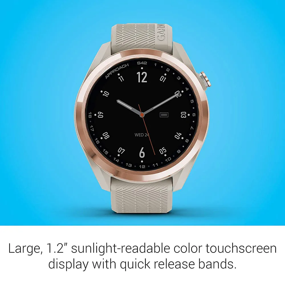 Garmin Approach S42 Touchscreen Lightweight Rose Gold Ceramic Bezel Tan Silicone Band GPS Golf Smartwatch - 010-02572-12