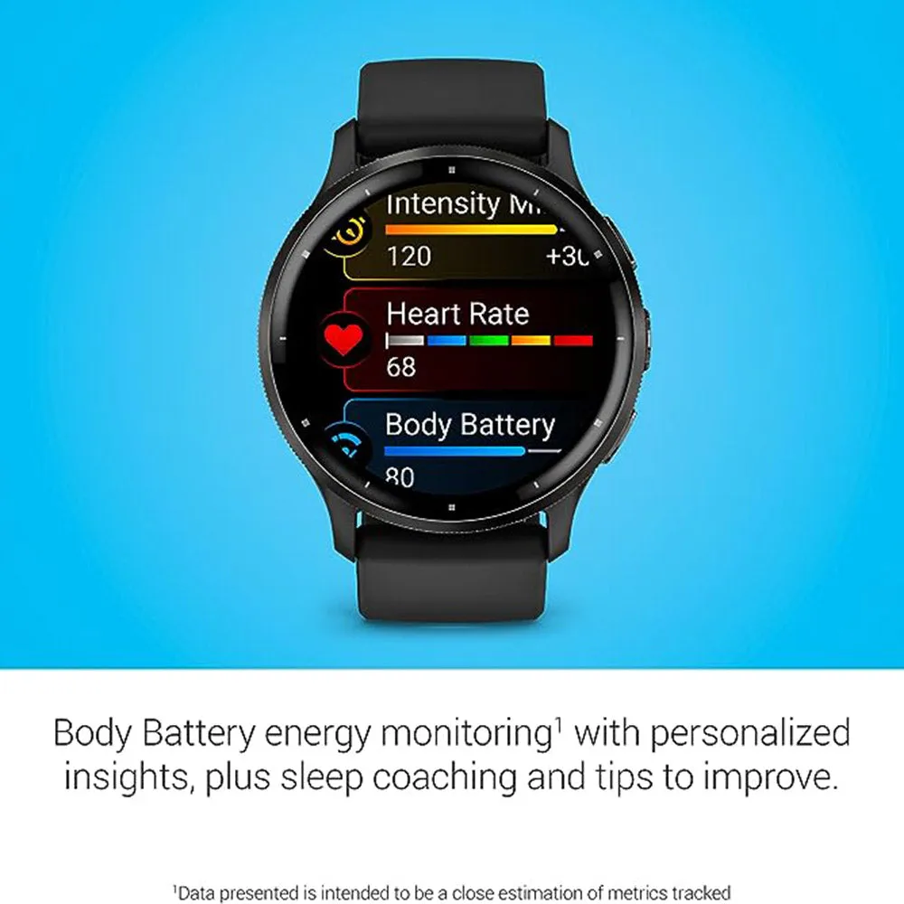 Garmin Venu 3 Black AMOLED Display Silicone Band Advanced Health and Fitness Features Up to 14 Days of Battery GPS Smartwatch - 010-02784-01