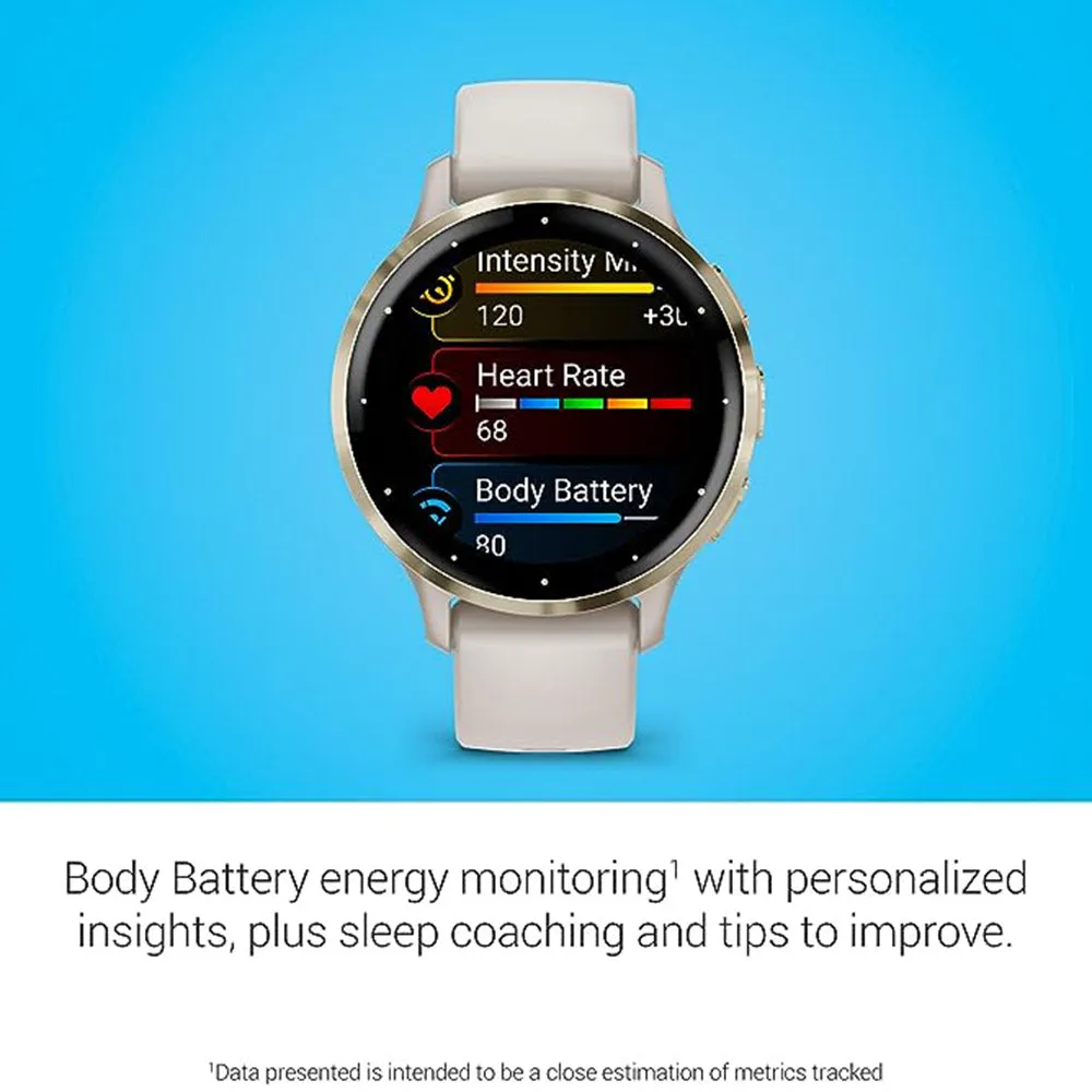Garmin Venu 3S Ivory Silicone Band AMOLED Display Advanced Health and Fitness Features Up to 10 Days of Battery GPS Smartwatch - 010-02785-04