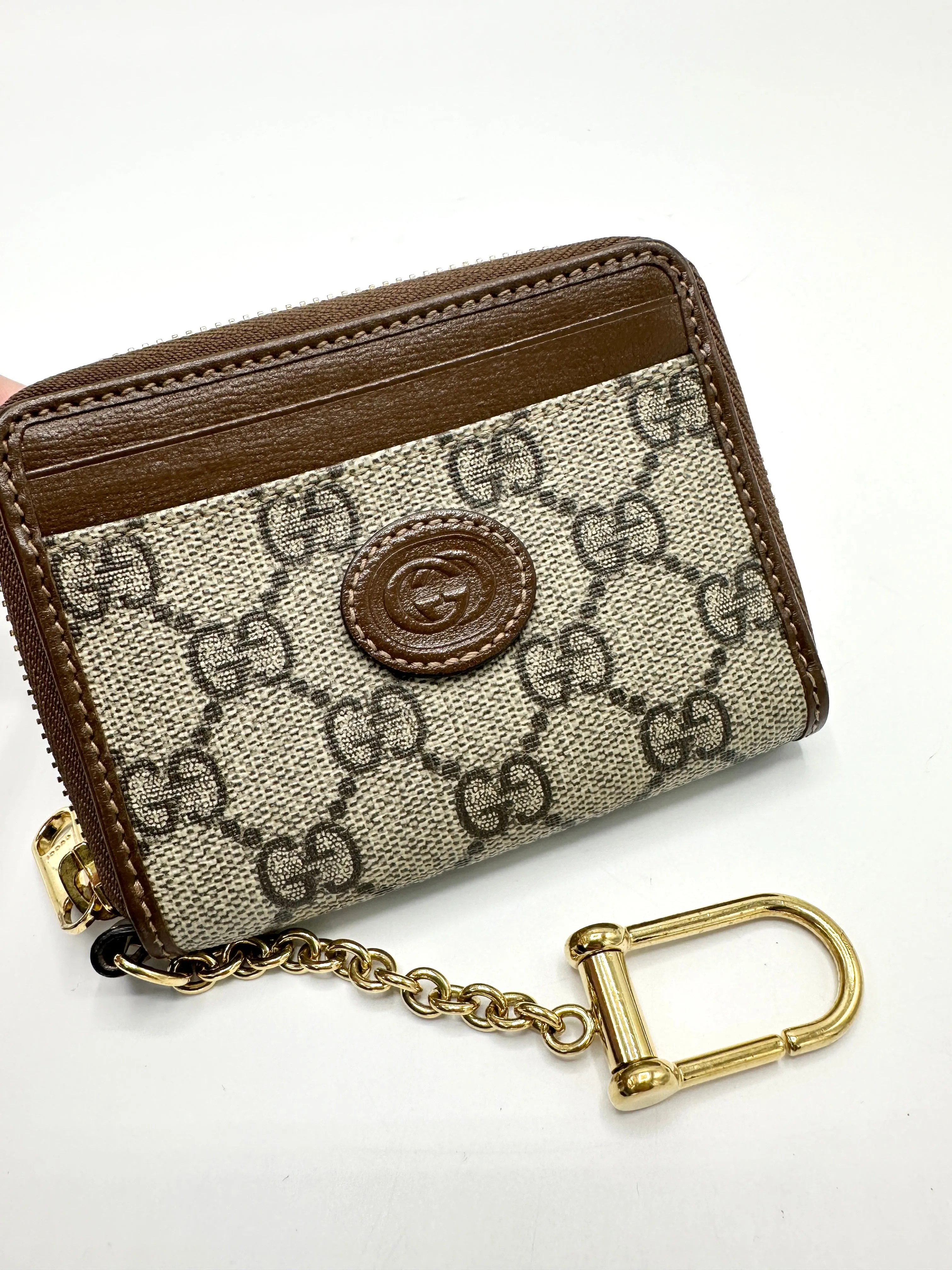 GG Supreme Brown Compact Zippy Wallet