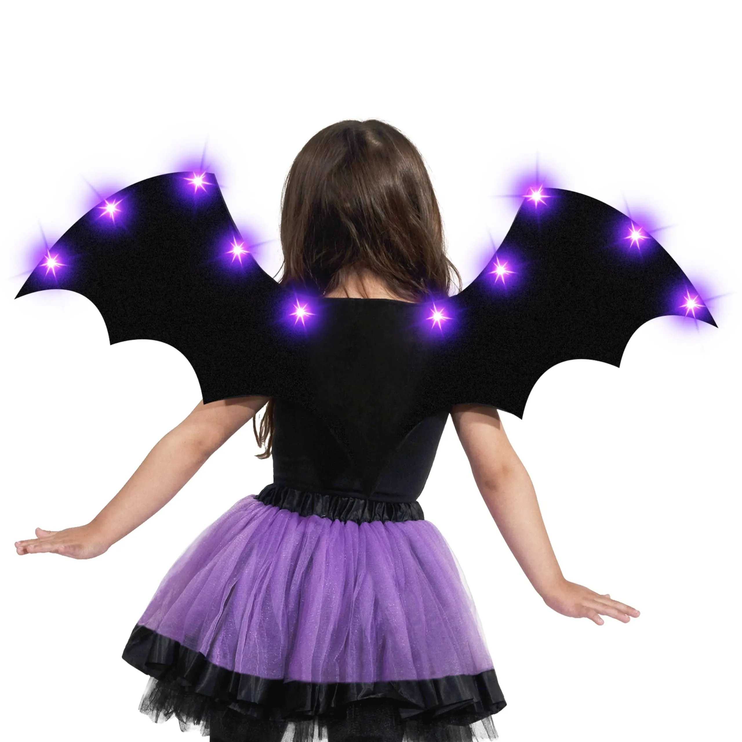 Halloween Black Bat Wings with 12 LED Lights Unisex Vampire