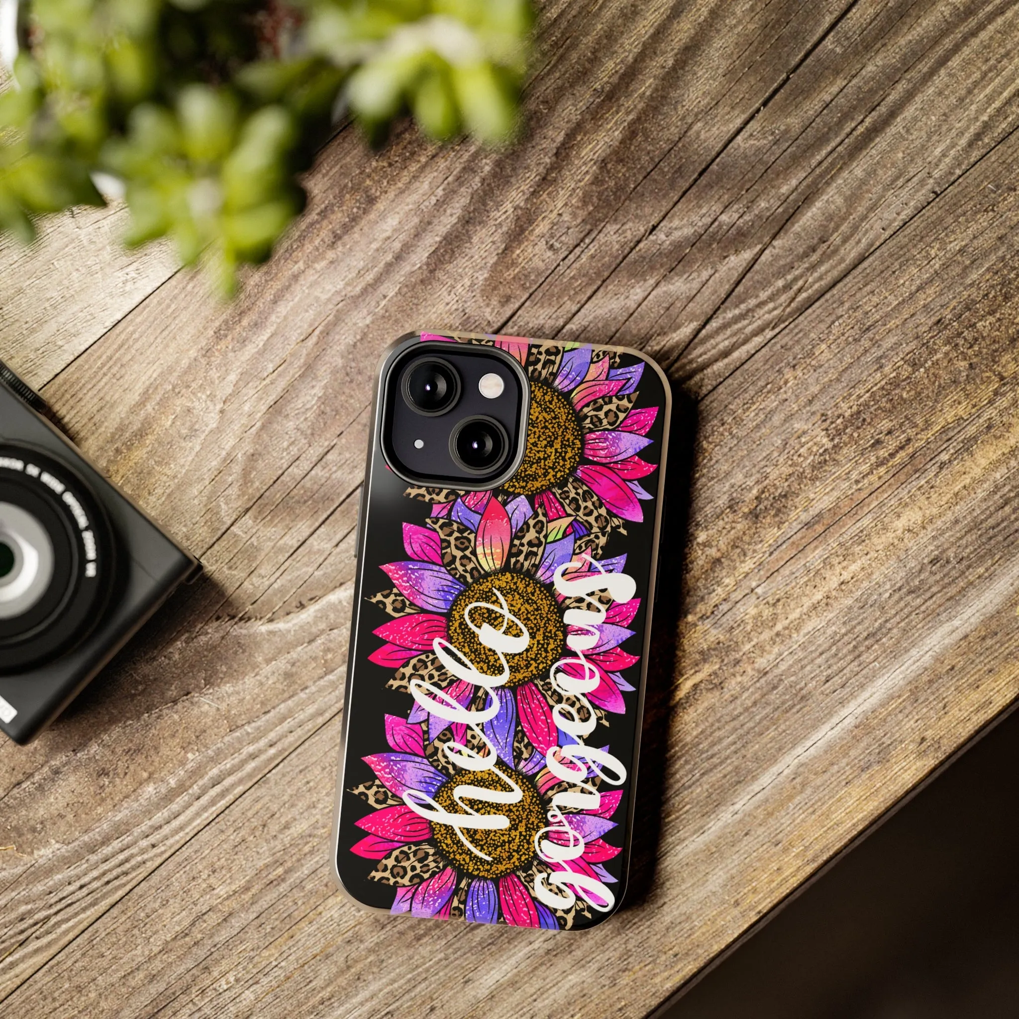 Hello Gorgeous Pink Purple Leopard Sunflowers iPhone Case - Stylish Floral Protective Cover