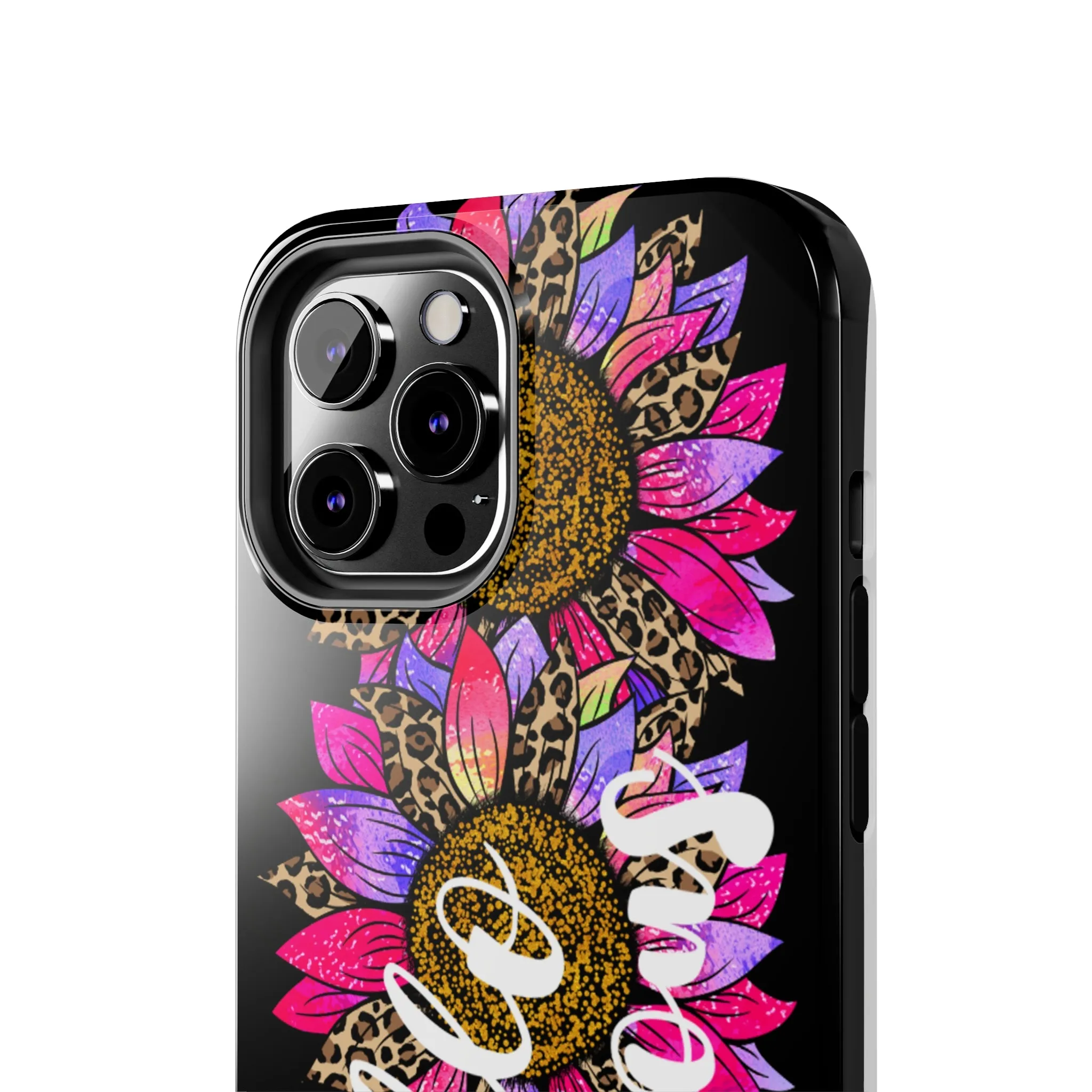 Hello Gorgeous Pink Purple Leopard Sunflowers iPhone Case - Stylish Floral Protective Cover
