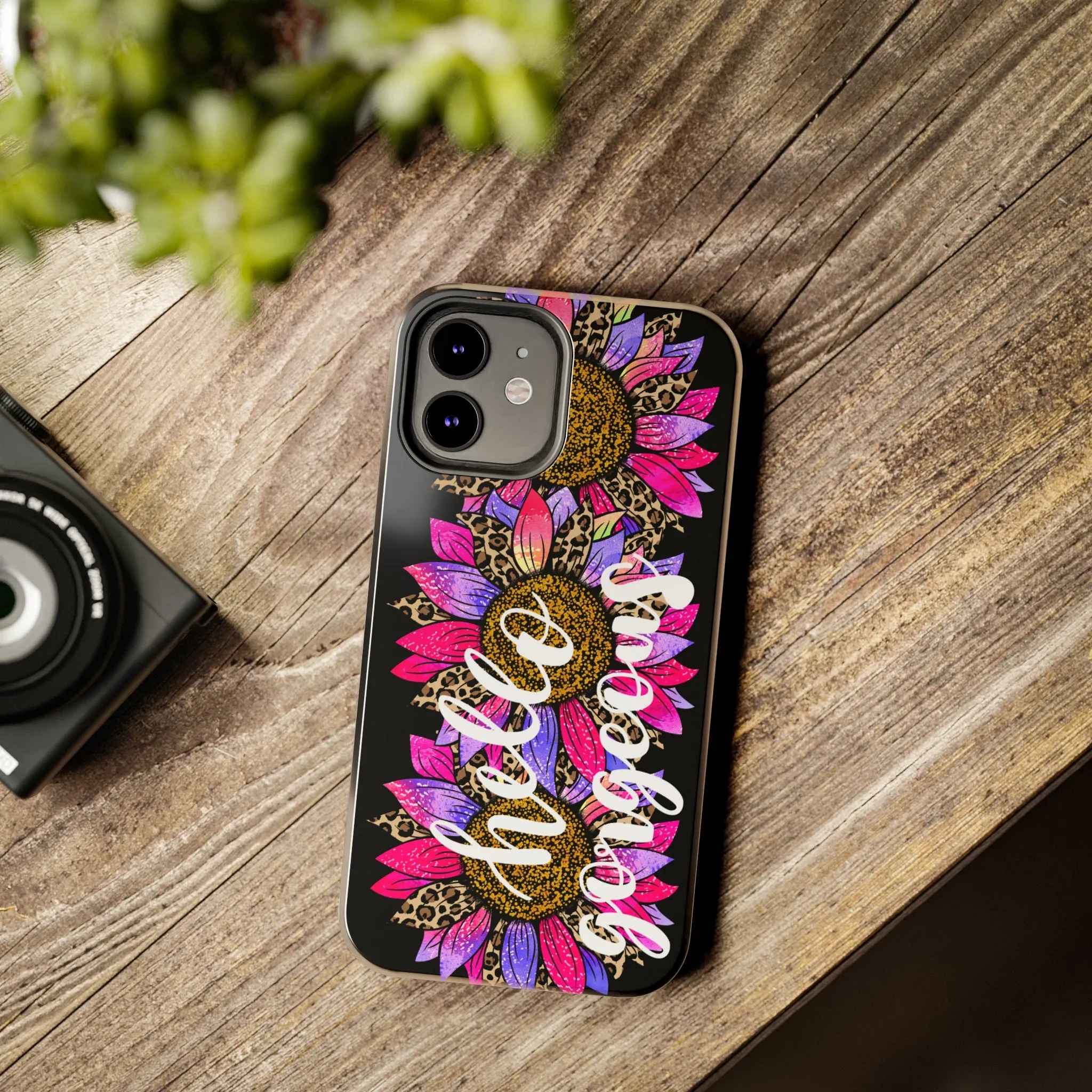 Hello Gorgeous Pink Purple Leopard Sunflowers iPhone Case - Stylish Floral Protective Cover