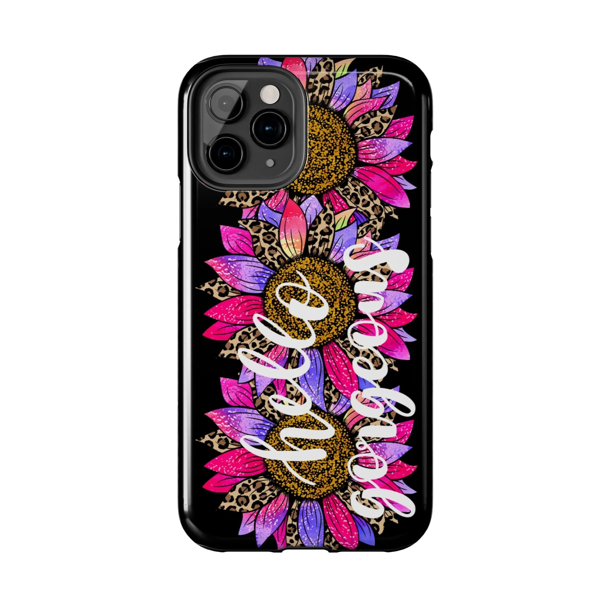 Hello Gorgeous Pink Purple Leopard Sunflowers iPhone Case - Stylish Floral Protective Cover
