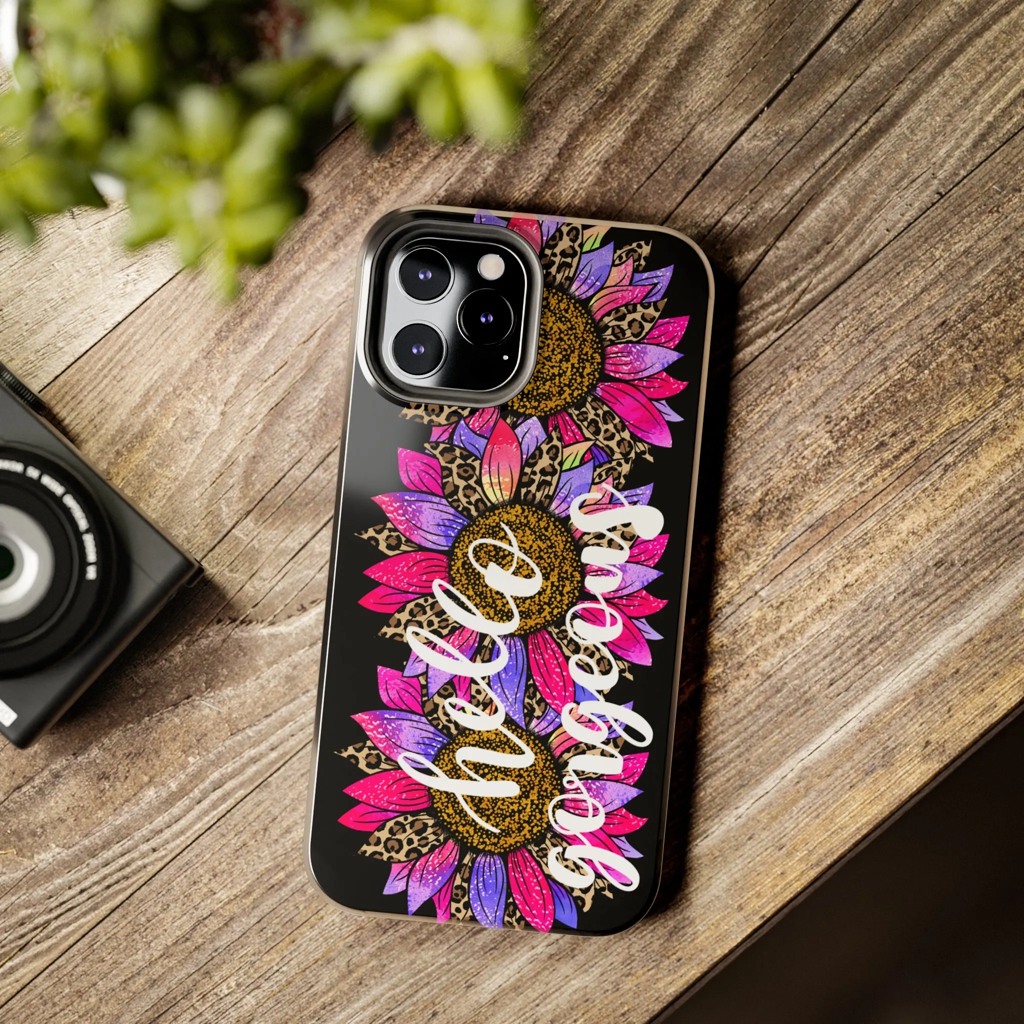 Hello Gorgeous Pink Purple Leopard Sunflowers iPhone Case - Stylish Floral Protective Cover
