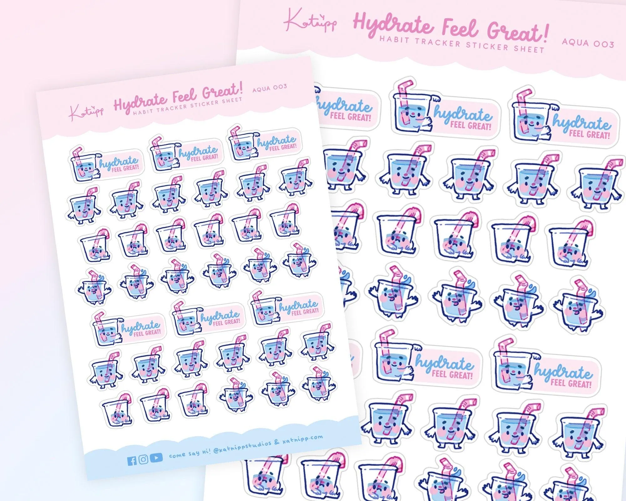 Hydration Emoji Stickers | Cute Water Intake Tracker Stickers | Wellness & Self-Care Planner Stickers | AQUA 003
