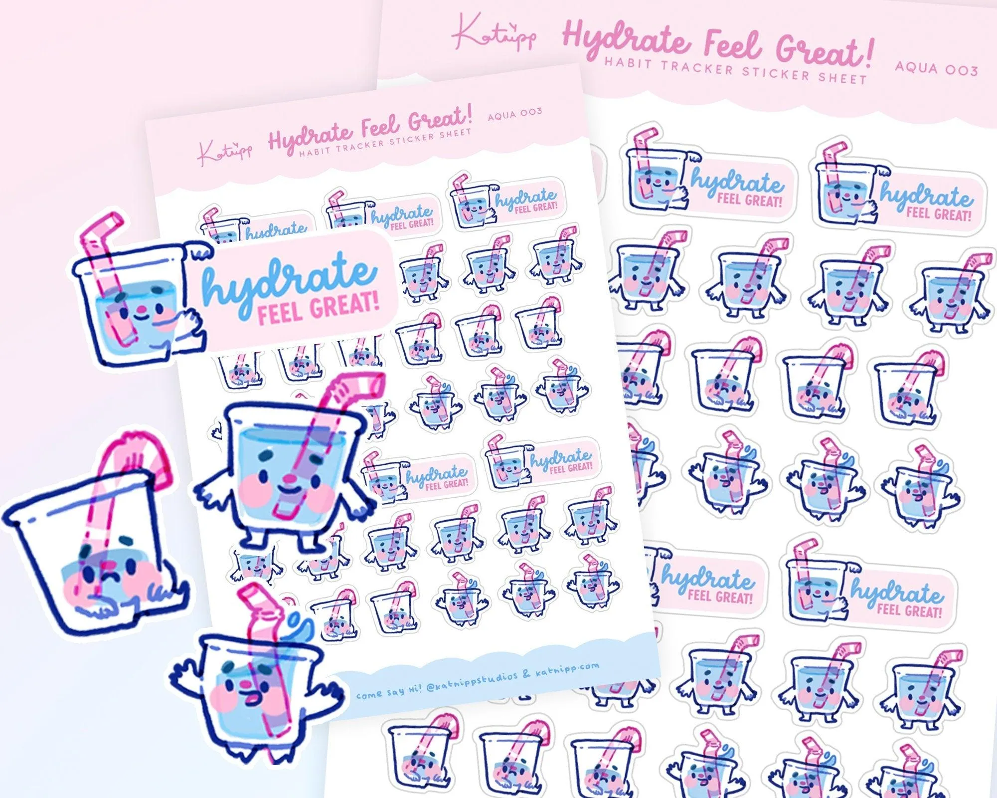 Hydration Emoji Stickers | Cute Water Intake Tracker Stickers | Wellness & Self-Care Planner Stickers | AQUA 003