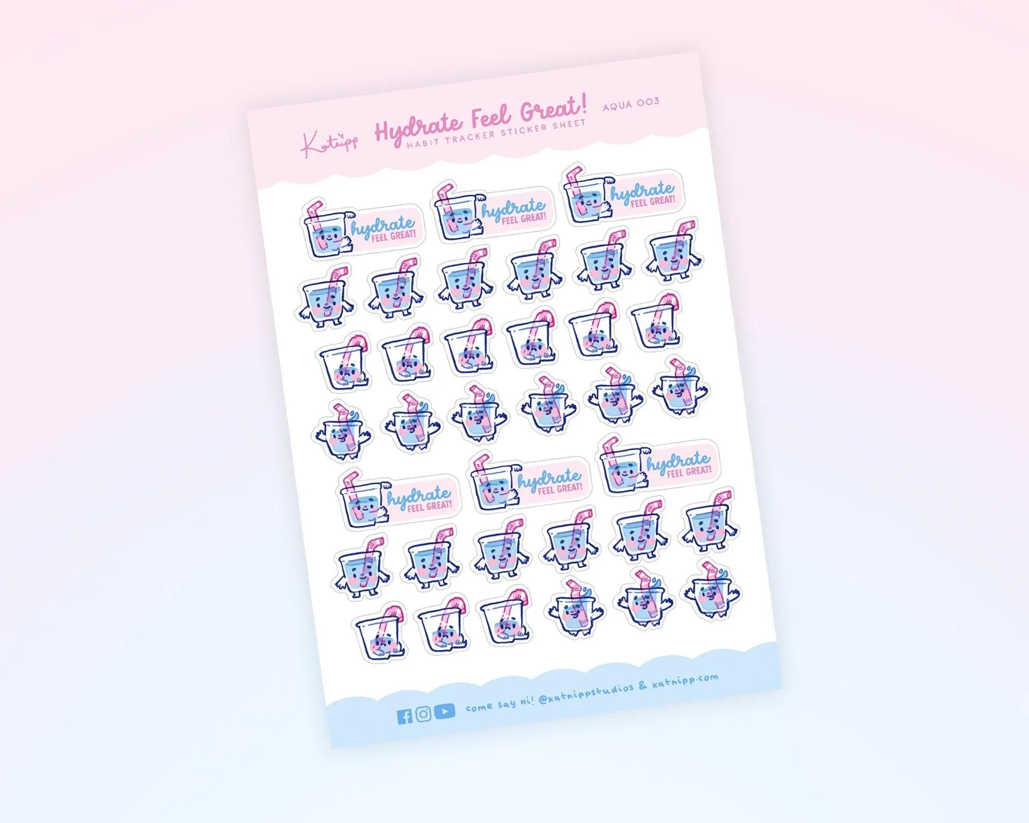 Hydration Emoji Stickers | Cute Water Intake Tracker Stickers | Wellness & Self-Care Planner Stickers | AQUA 003