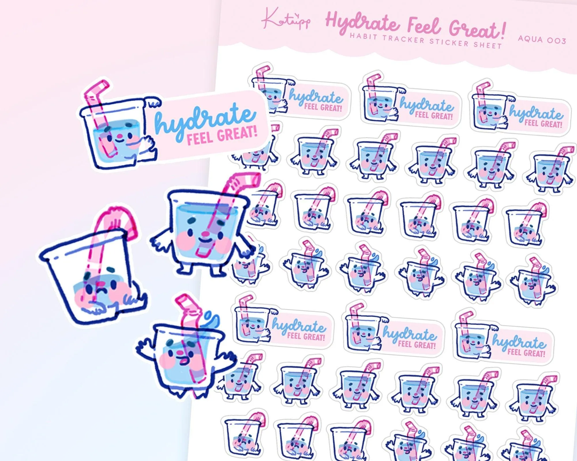 Hydration Emoji Stickers | Cute Water Intake Tracker Stickers | Wellness & Self-Care Planner Stickers | AQUA 003