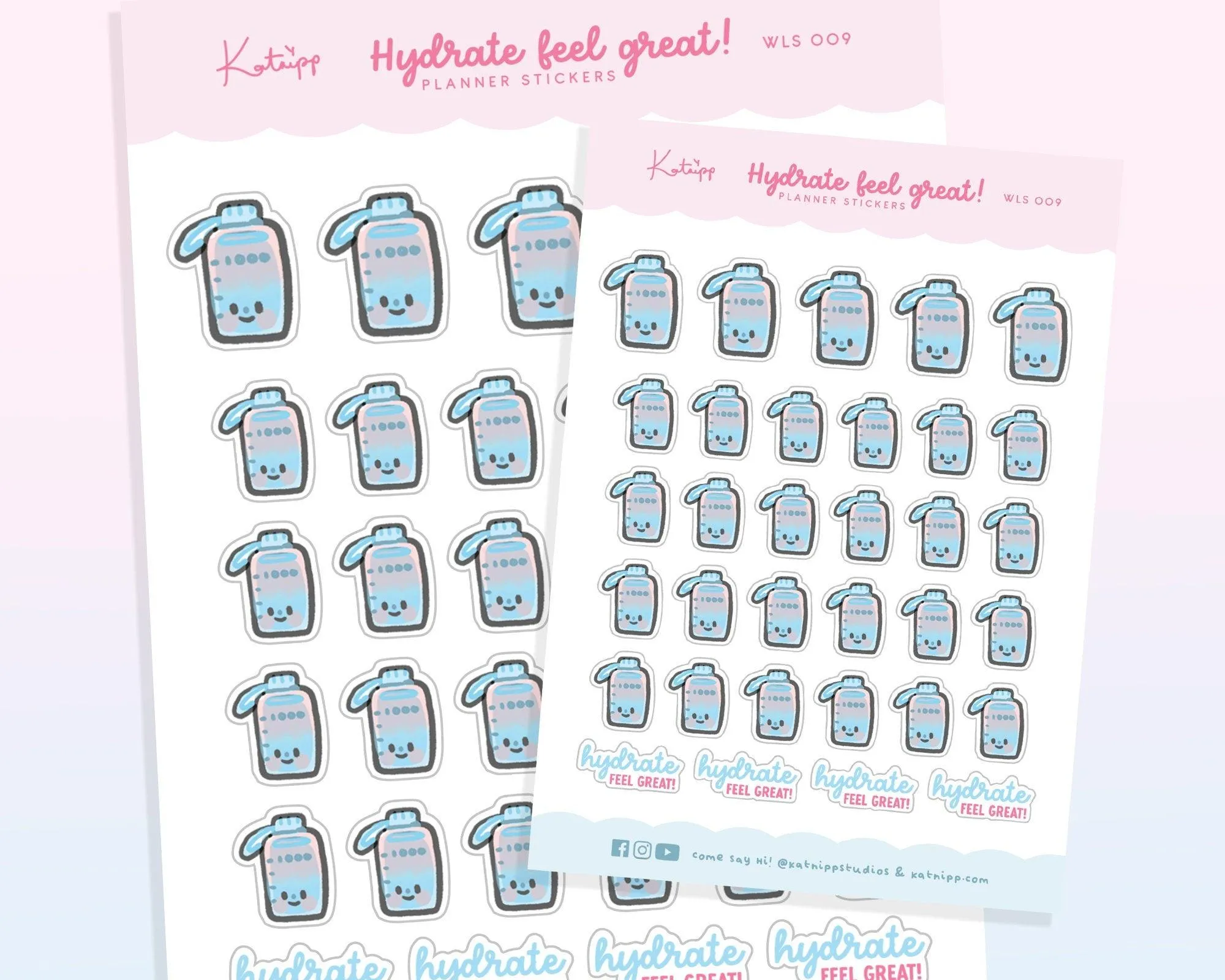 Hydration Water Bottle Stickers | Cute Water Tracker Stickers | Wellness & Self-Care Planner Stickers | WLS009