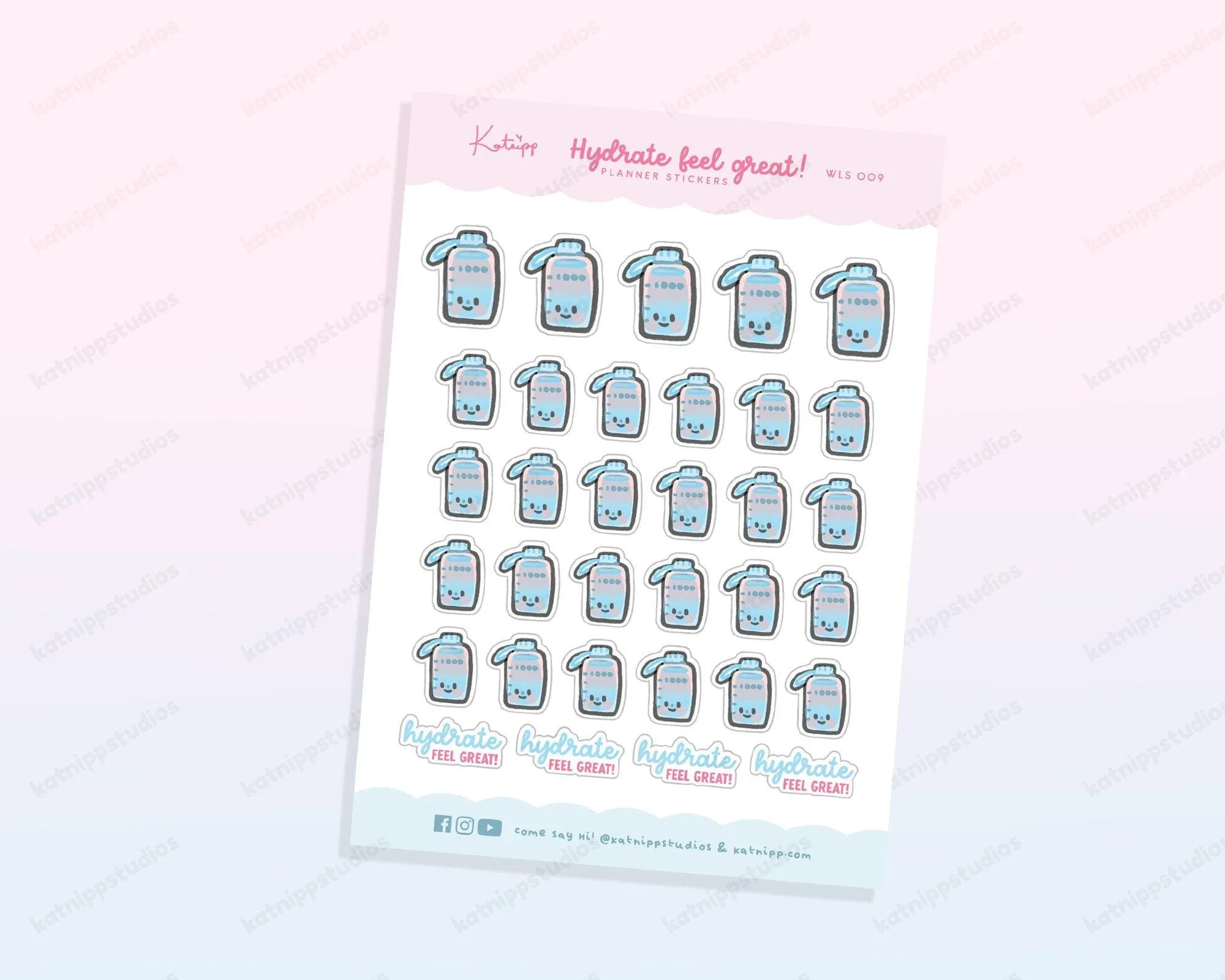 Hydration Water Bottle Stickers | Cute Water Tracker Stickers | Wellness & Self-Care Planner Stickers | WLS009