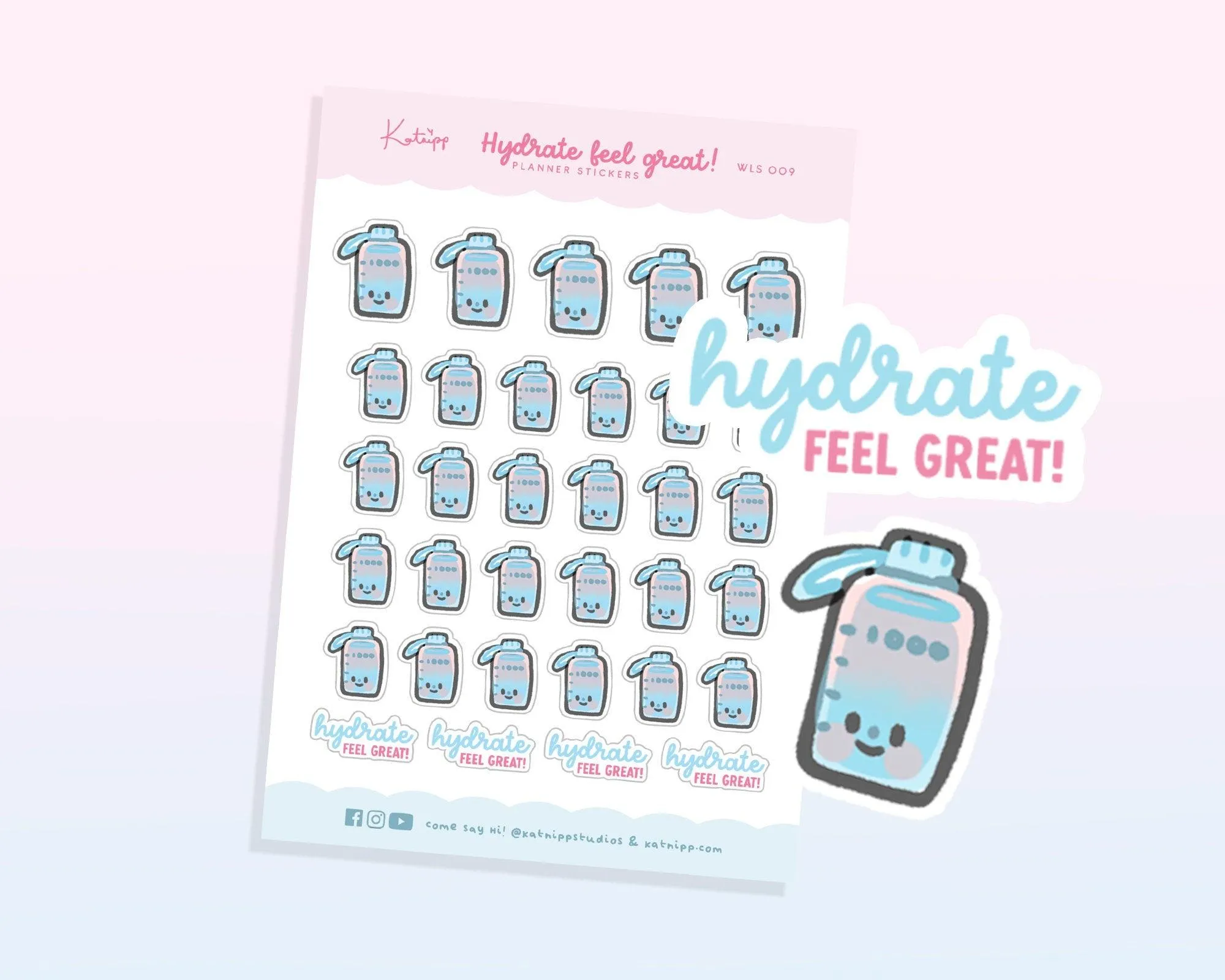 Hydration Water Bottle Stickers | Cute Water Tracker Stickers | Wellness & Self-Care Planner Stickers | WLS009