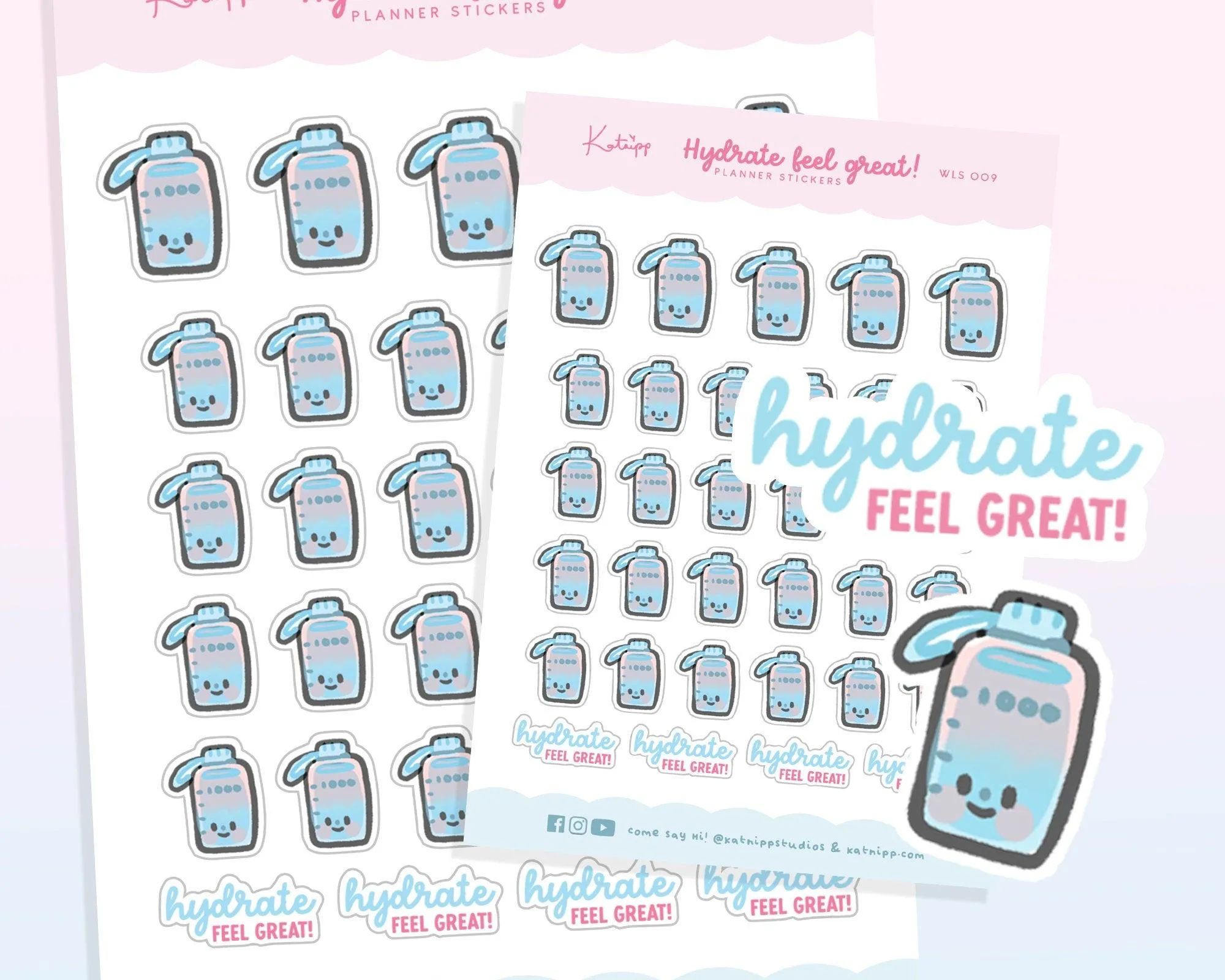 Hydration Water Bottle Stickers | Cute Water Tracker Stickers | Wellness & Self-Care Planner Stickers | WLS009