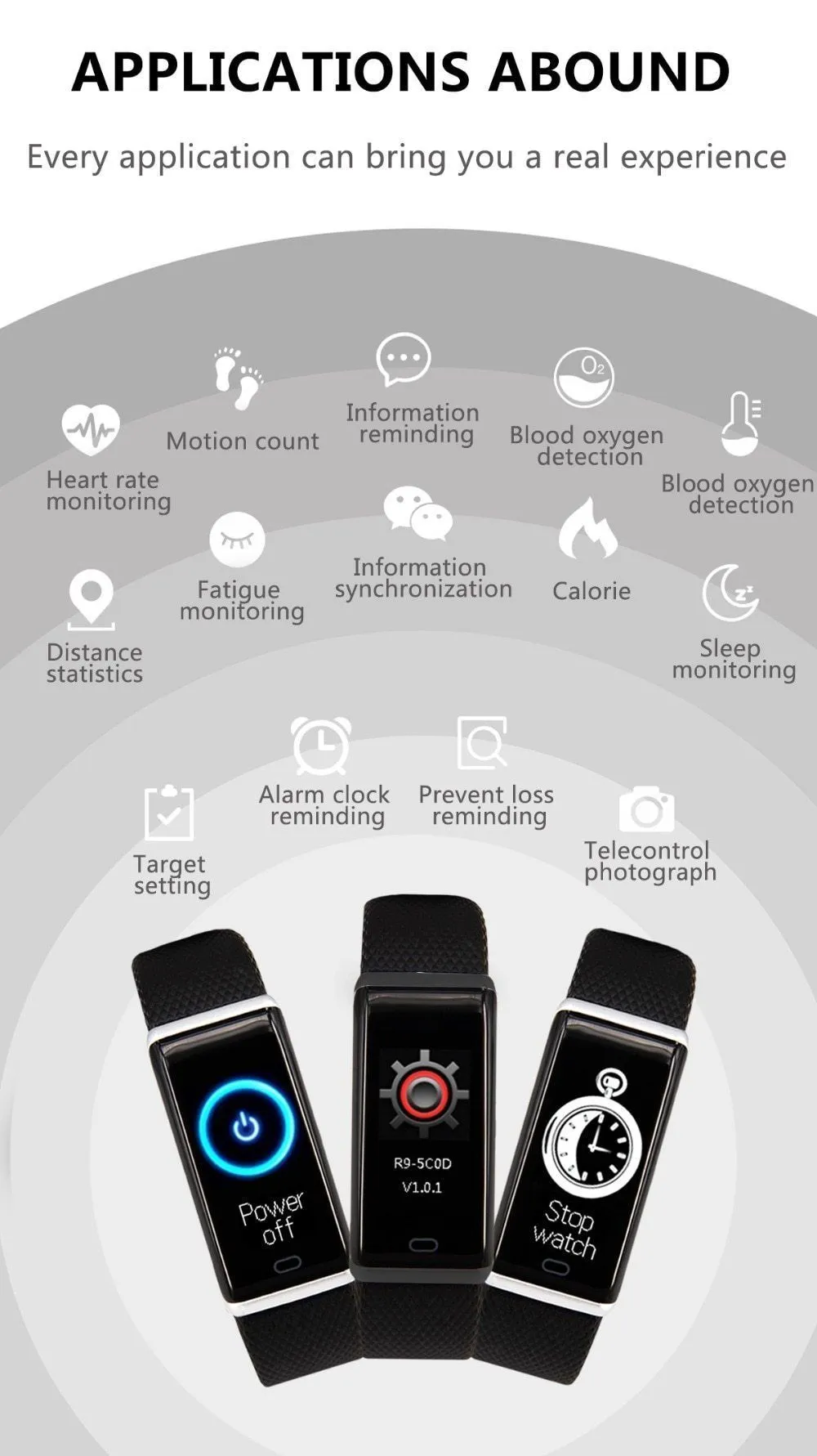 IP67 Waterproof Smart Band Remote Control Blood Pressure Heart Rate Monitor Smart Bracelet For iPhone Android