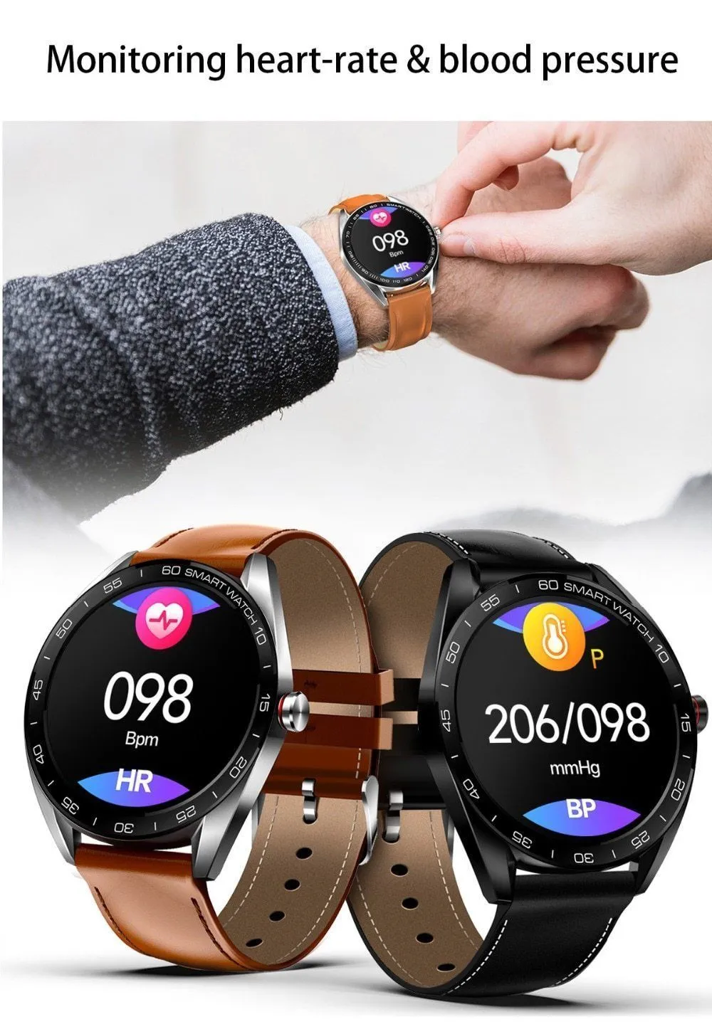 IP68 Waterproof Bluetooth Heart Rate Monitor Fitness Tracker Sport Smartwatch For Android iOS