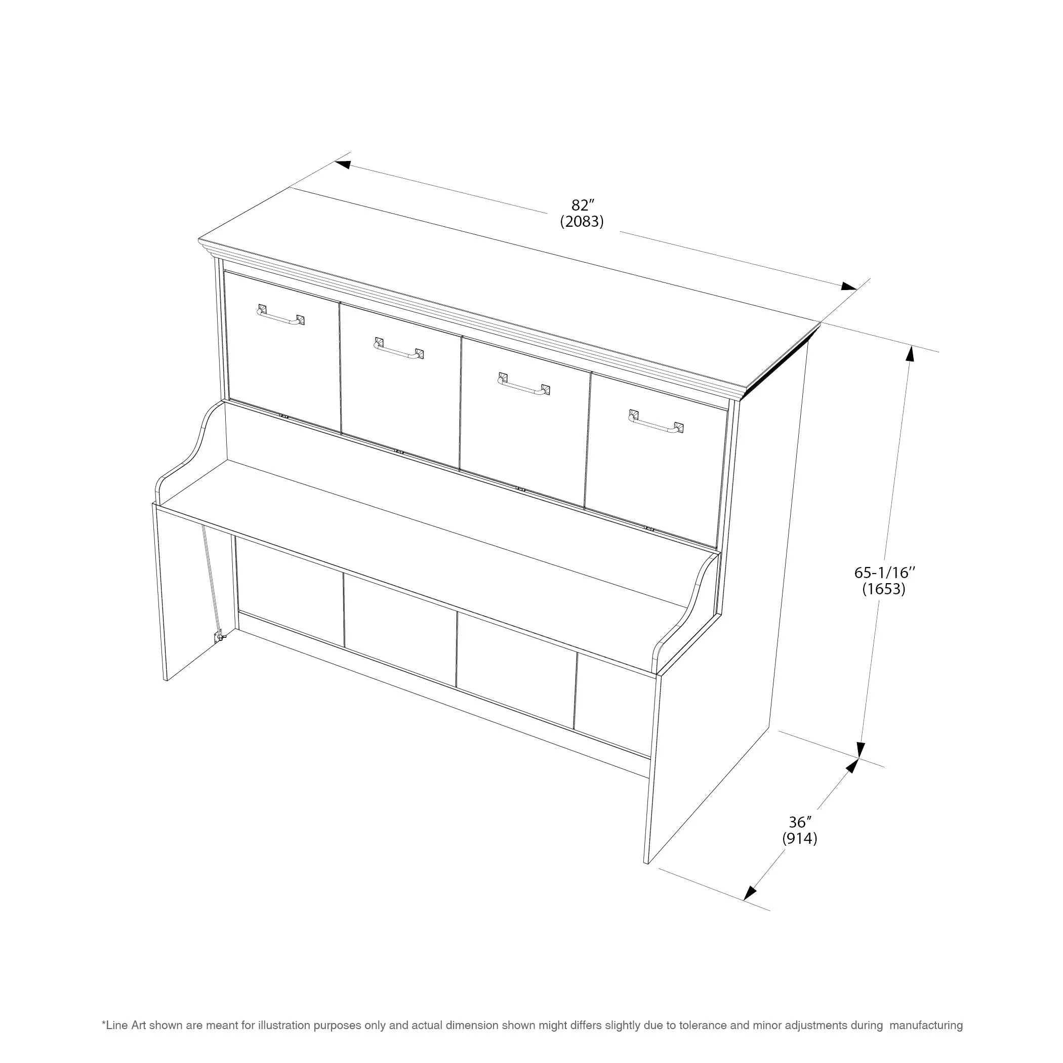 Leto Muro - Full Landscape Wall Bed with Desk in Walnut Finish