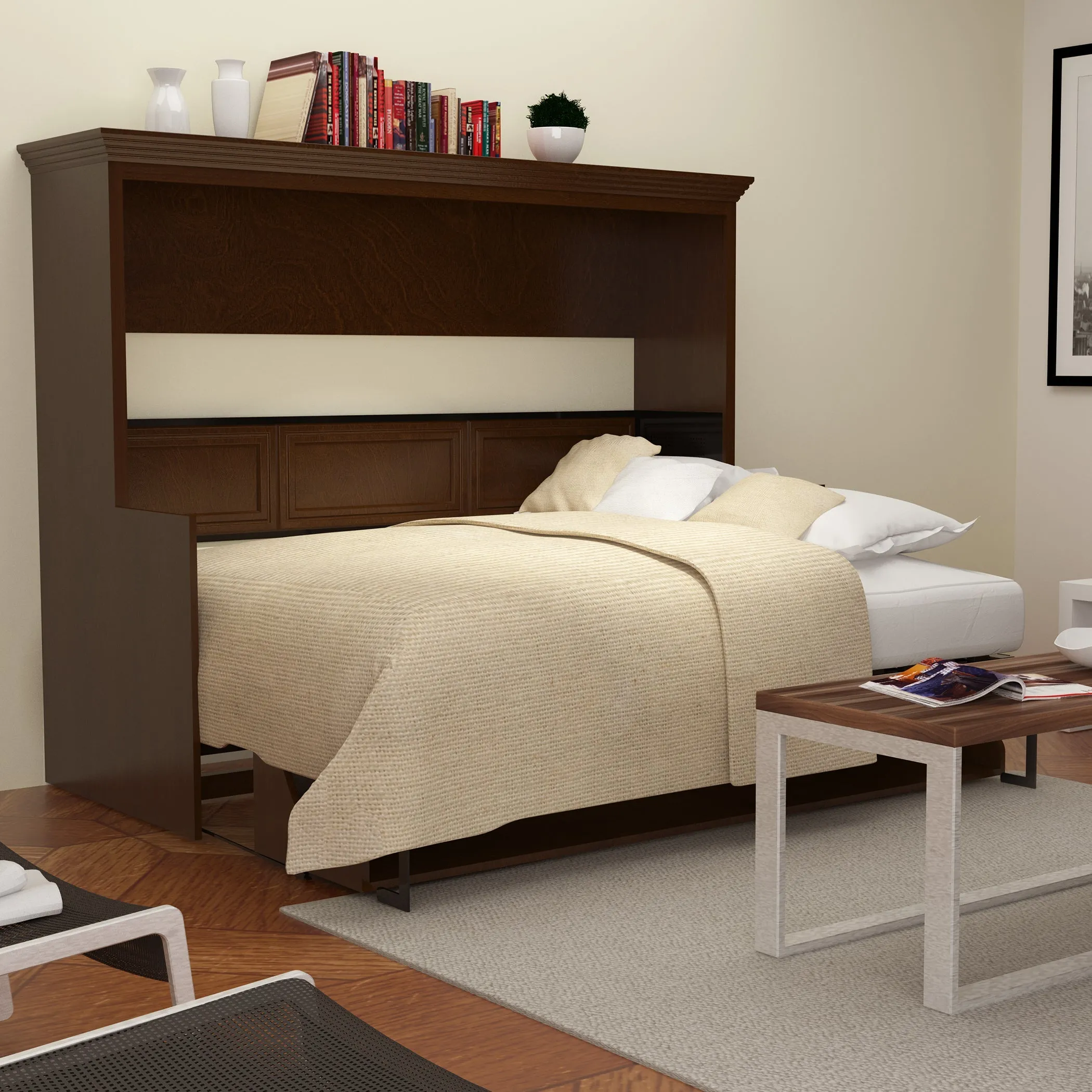 Leto Muro - Full Landscape Wall Bed with Desk in Walnut Finish