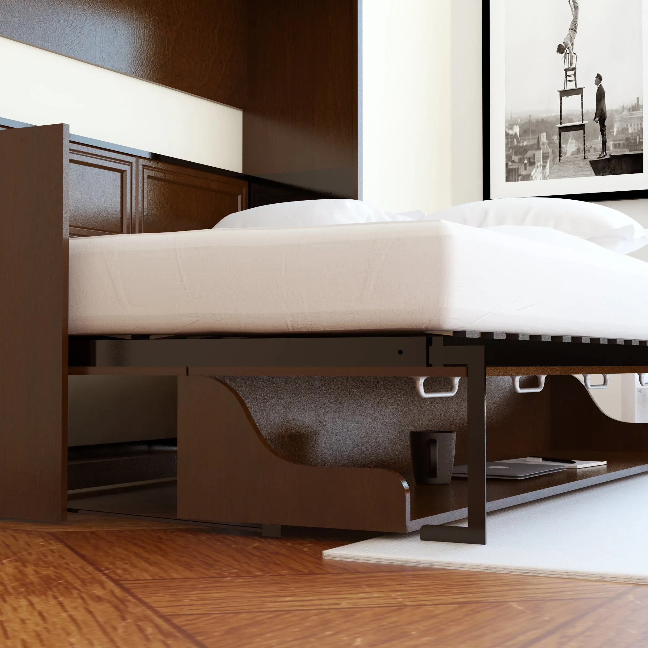 Leto Muro - Full Landscape Wall Bed with Desk in Walnut Finish