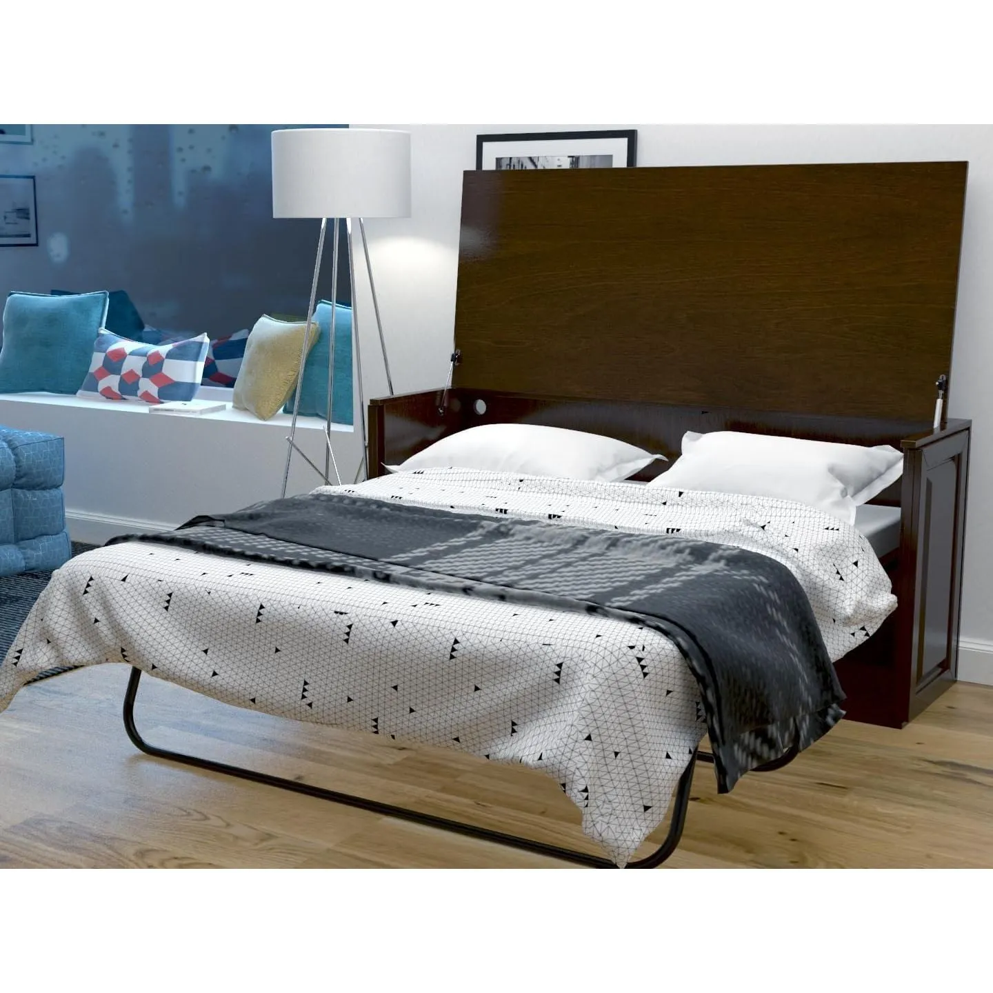 Leto Muro - Queen Console Desk Cabinet Bed with Mattress in White or Brown Finish