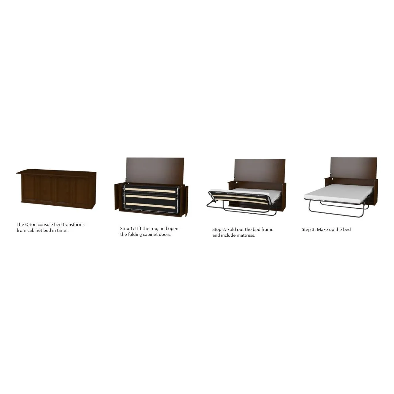 Leto Muro - Queen Console Desk Cabinet Bed with Mattress in White or Brown Finish
