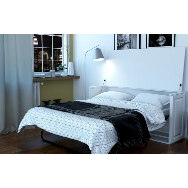 Leto Muro - Queen Console Desk Cabinet Bed with Mattress in White or Brown Finish