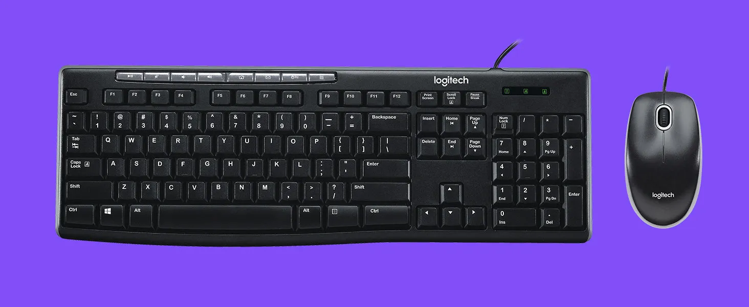 Logitech MK200 Media Wired Full-sized Keyboard with Spill-Resistant Design, 8 Multiple Hot Keys, and Optical Mouse Combo (Black)