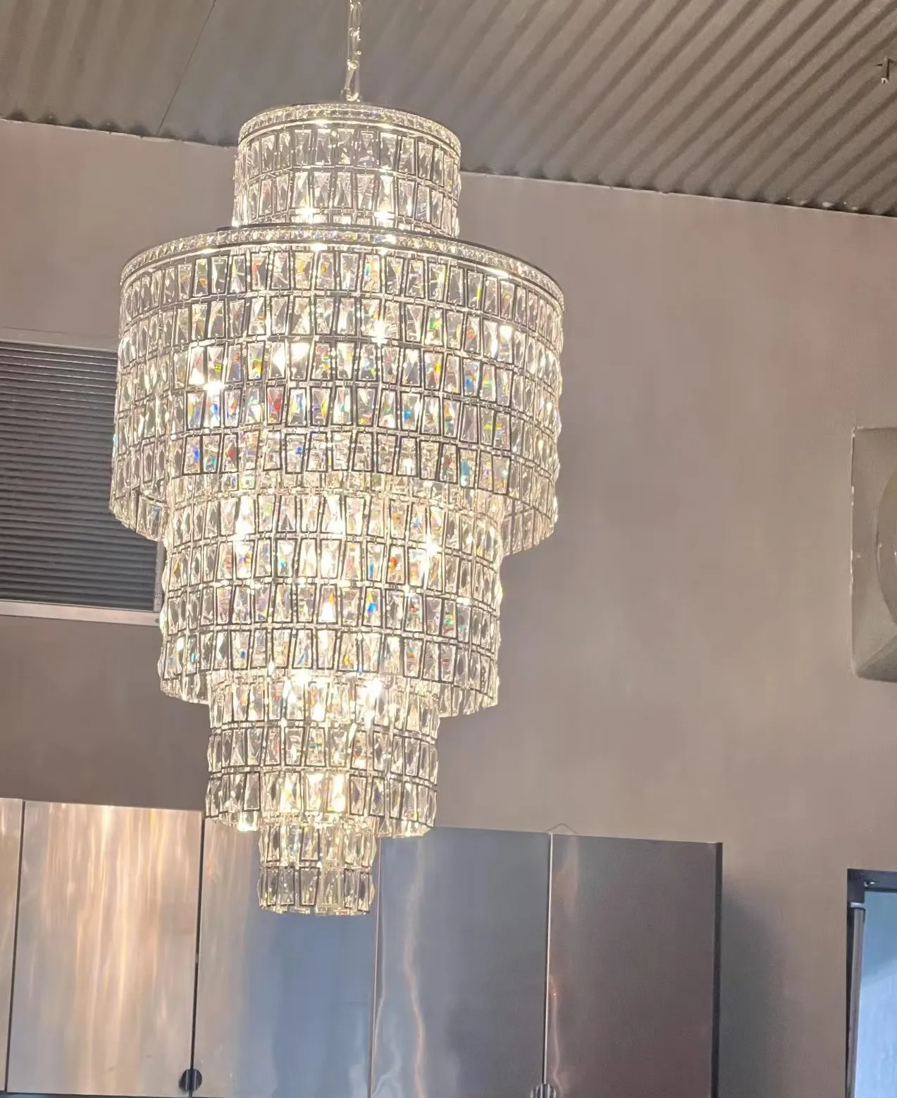 Luxury Round/Oval Multi-Tier Crystal Chandelier in Silver Finish