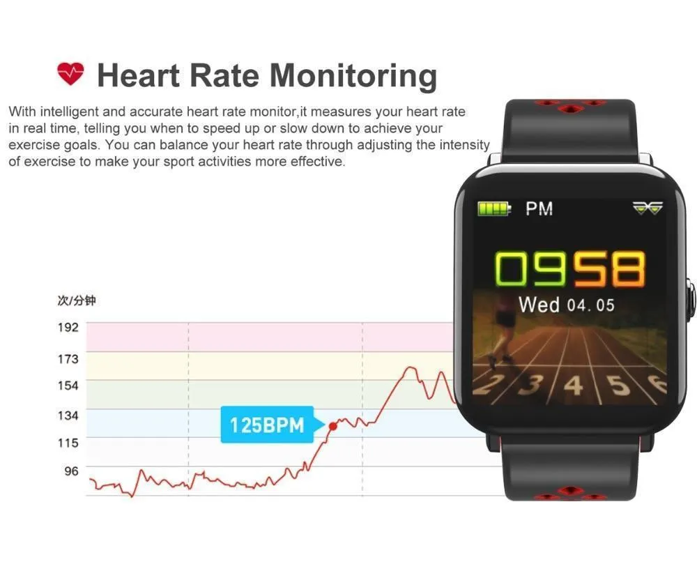 New Bluetooth Sport Watch Colour Smart Watch Waterproof Heart Rate Sleep Monitor For iOS Android