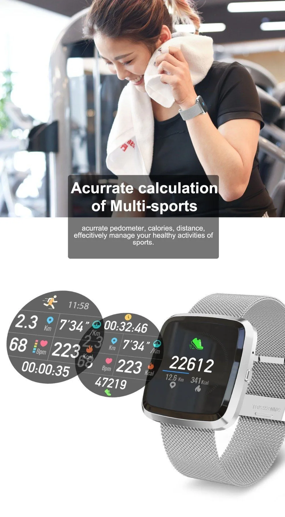 New IP67 Waterproof Smart Watch Heart Rate Blood Pressure Monitor  Fitness Tracker For Men Women