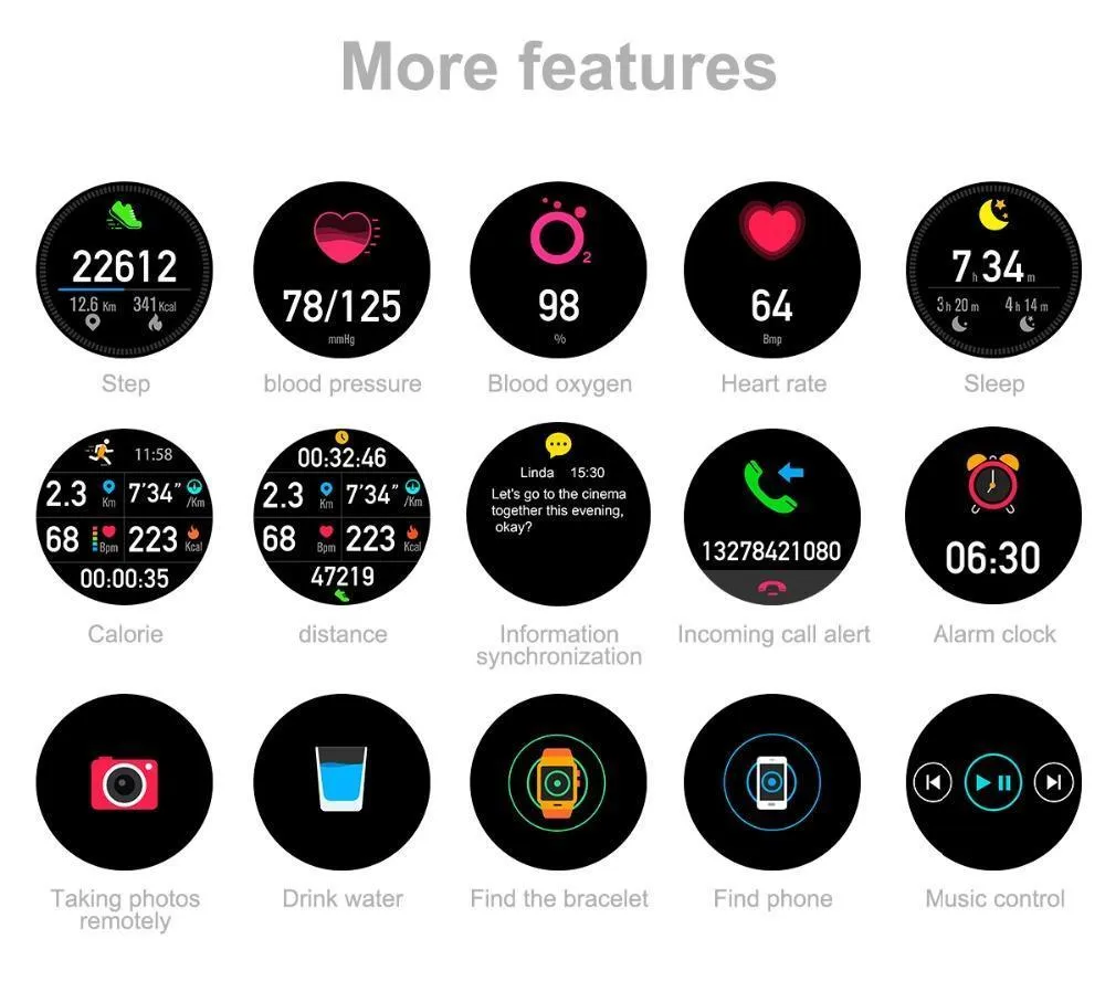 New IP67 Waterproof Smart Watch Heart Rate Blood Pressure Monitor  Fitness Tracker For Men Women