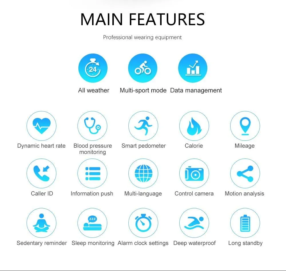 New IP68 Waterproof Bluetooth Fitness Tracker TFT Colour Screen Smartwatch For Android IOS