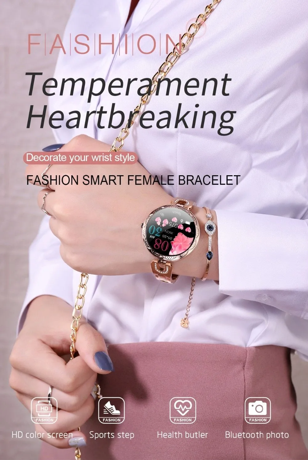 New Luxury Ladies IP67 Waterproof Heart Rate Fitness Tracker Bluetooth Fitness Tracker Bracelet