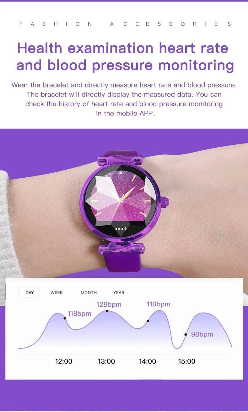 New Luxury Lady's Bluetooth Smart Watch Bracelet Waterproof Fitness Heart Rate Blood Pressure Tracker For iPhone Androids
