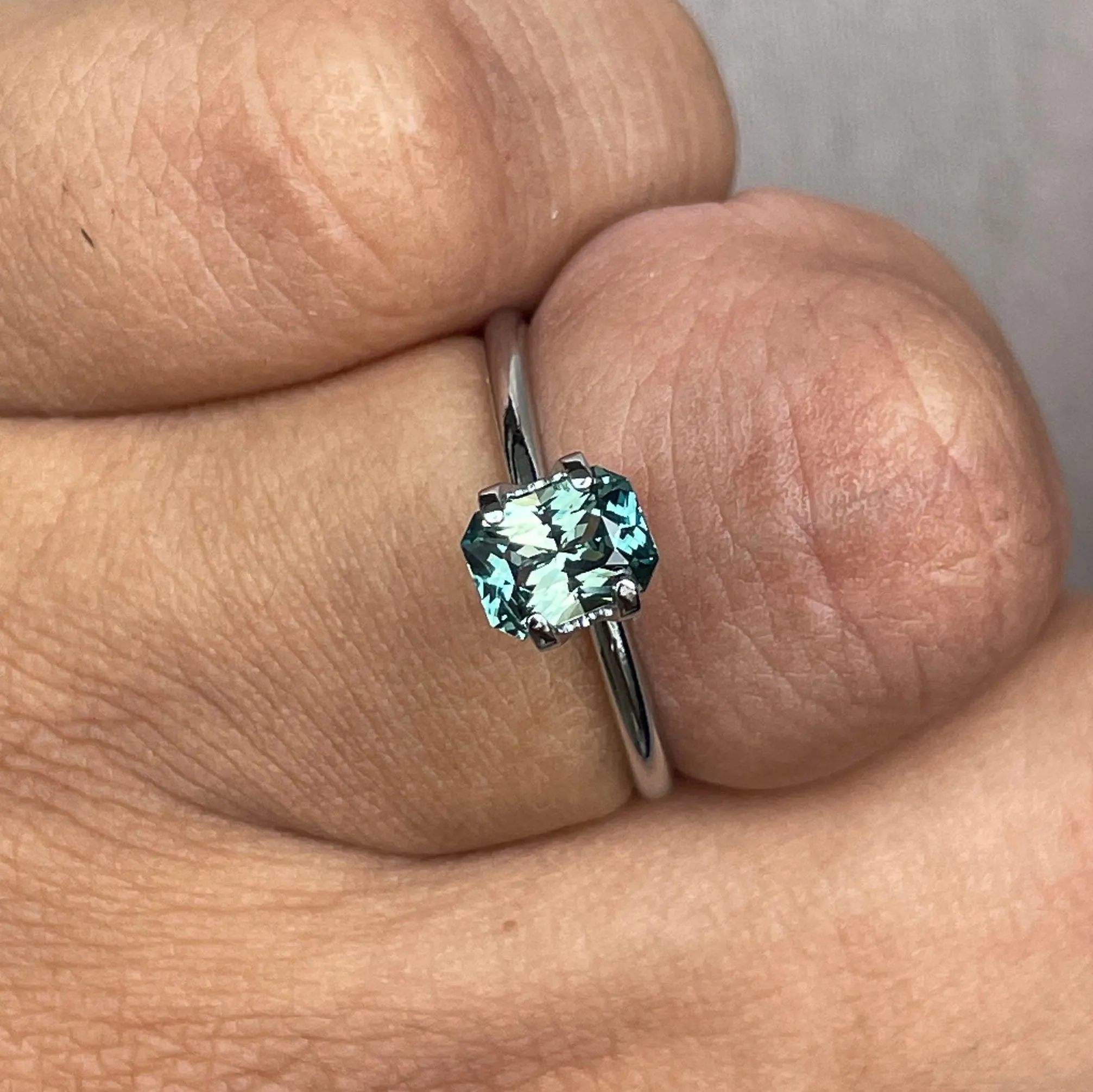 Radiant cut Greenish blue sapphire, Baylor Bears green 1.25 crt. Flawless CERTIFIED Stunning Loose Gemstone
