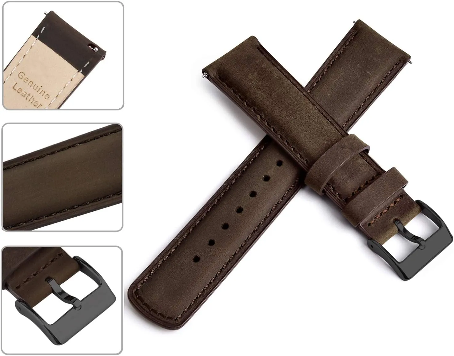 Ritche Classic Espresso Brown Leather Watch Bands