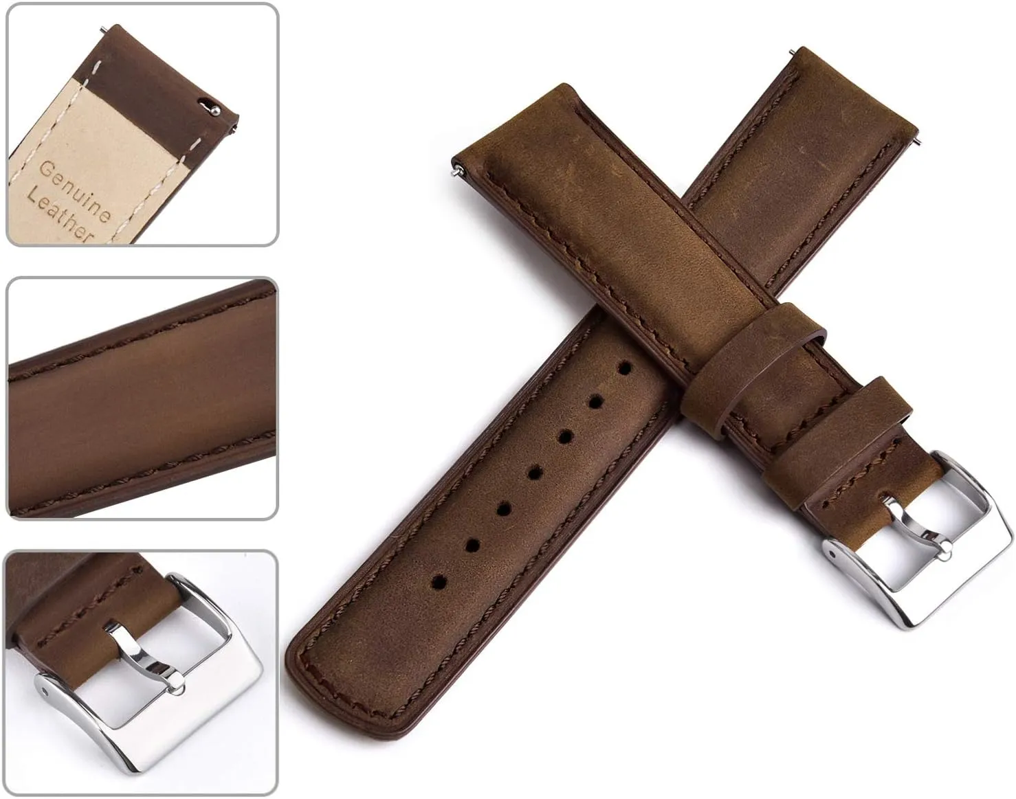 Ritche Classic Espresso Brown Leather Watch Bands