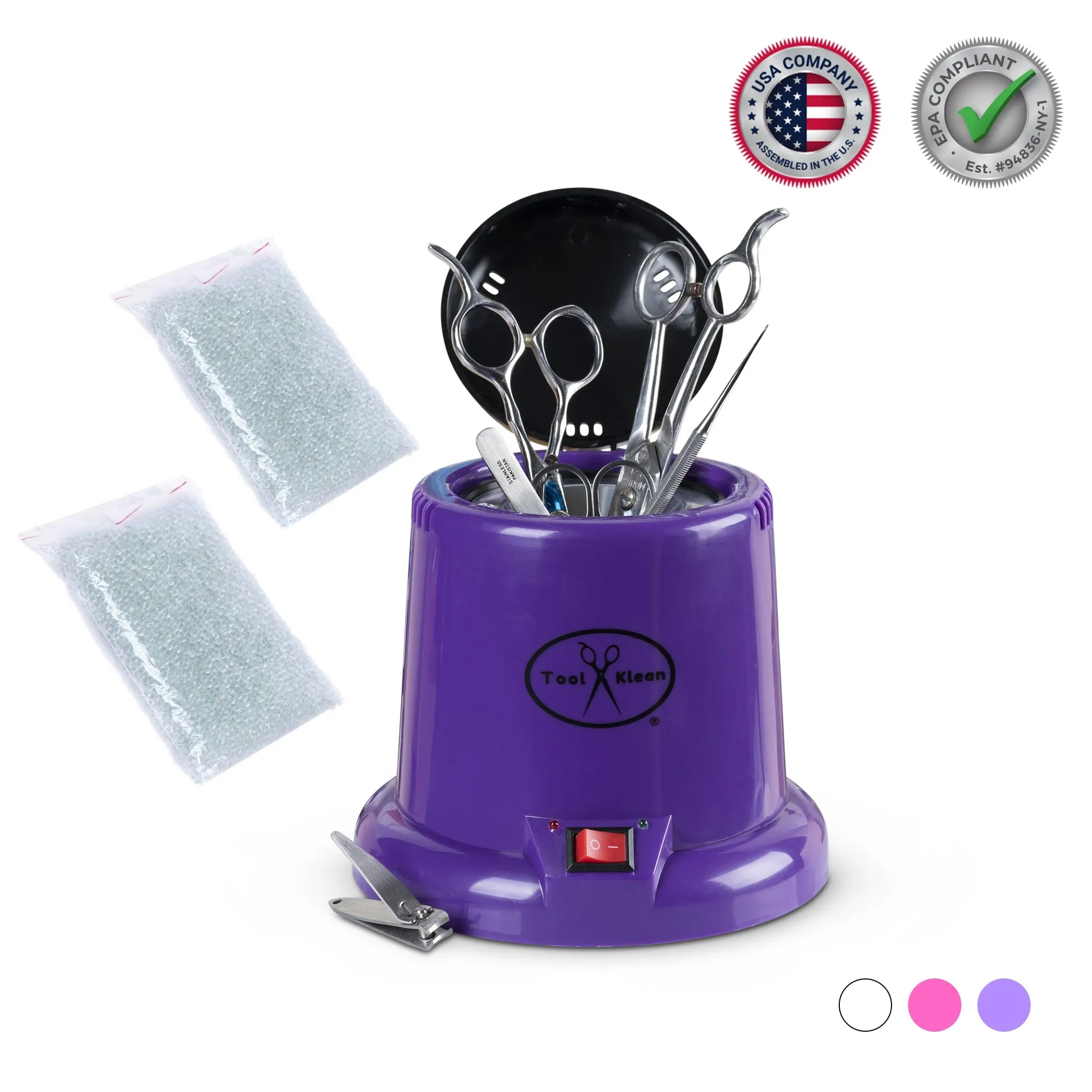 Salon Tool Sanitizer - Glass Bead Hot Cup Sanitizer in White, Pink, or Purple (Includes 2 Bags of Beads, an $11.98 value)