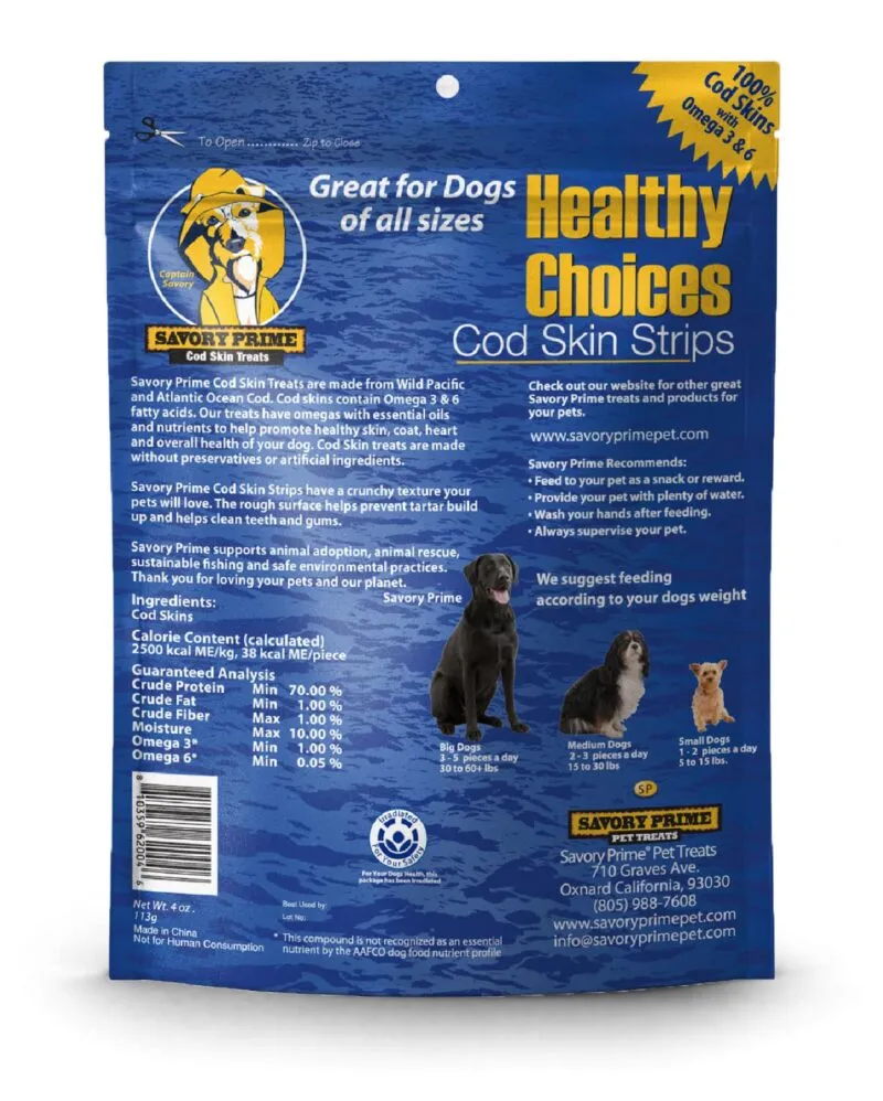 Savory Prime Cod Skin Fish Strips , Dog Treats