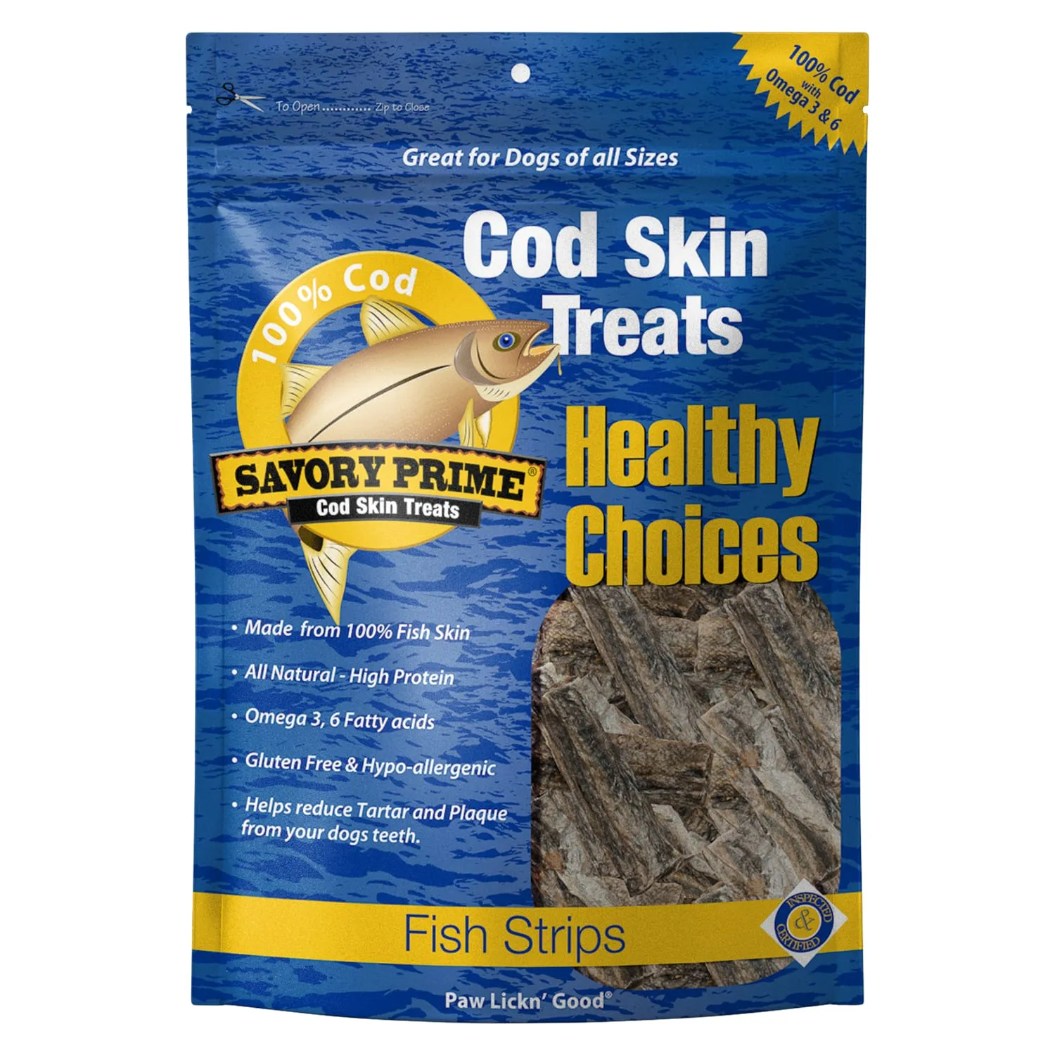 Savory Prime Cod Skin Fish Strips , Dog Treats