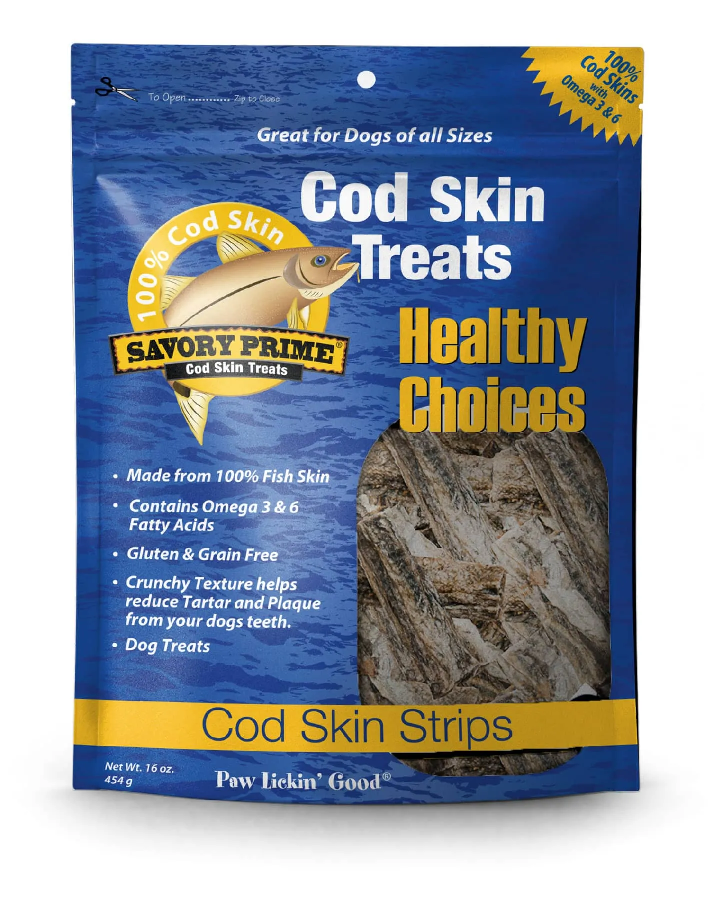 Savory Prime Cod Skin Fish Strips Treats for Dogs