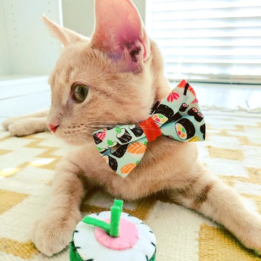 Sushi Cat Bow Tie - "Sushi Date" - Bow Tie for Cat, Kitten or Small Dog - Removable, One Size