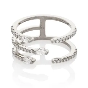 THREE ROW RING, STERLING SILVER
