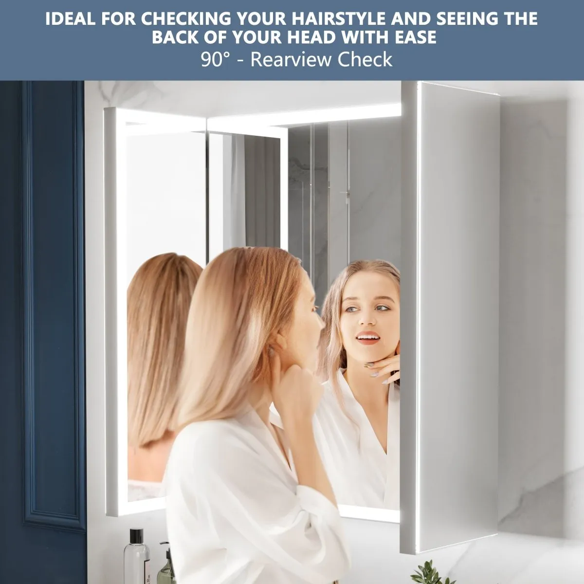 TriFold 66" W x 36" H LED Lighted Tri-Fold Bathroom Mirror, Front & Back Lighting, with Movable 10X Magnifying Mirror
